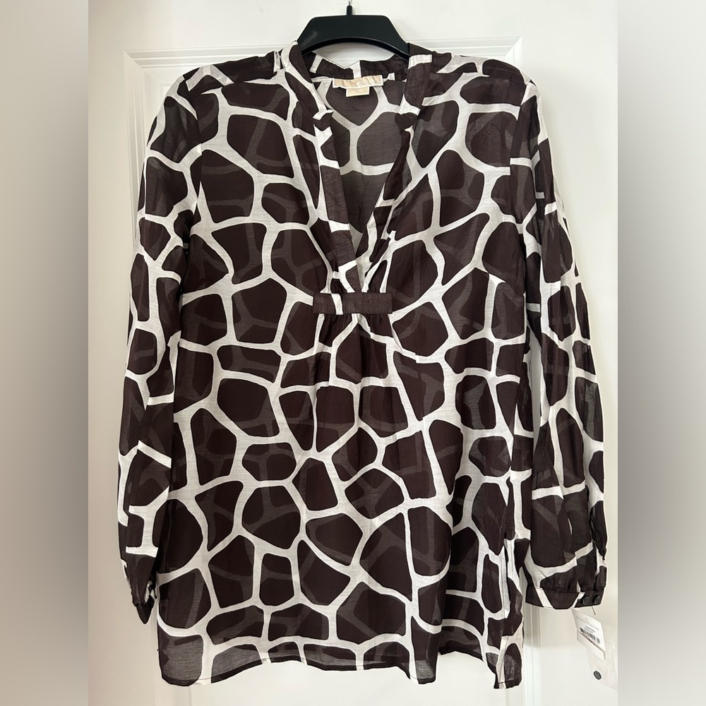 Michael Kors Brown Zebra Print Sheer Top